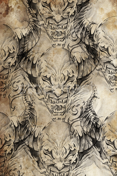 татуировка шаблон демон антикварная бумаги Сток-фото © Fernando_Cortes