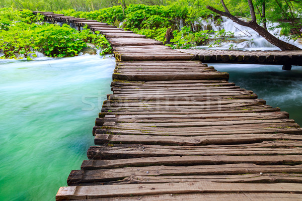 Wooden tourist path in Plitvice lakes national park Stock photo © Fesus