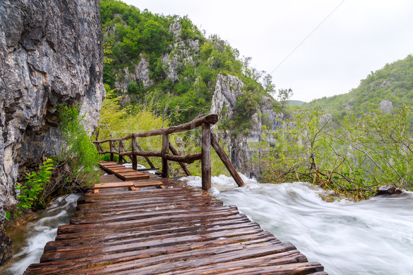 Wooden tourist path in Plitvice lakes national park Stock photo © Fesus