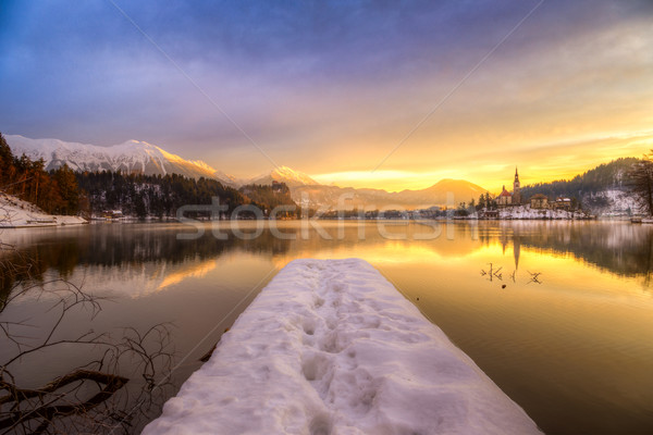 Lago inverno Eslovenia europa surpreendente nascer do sol Foto stock © Fesus