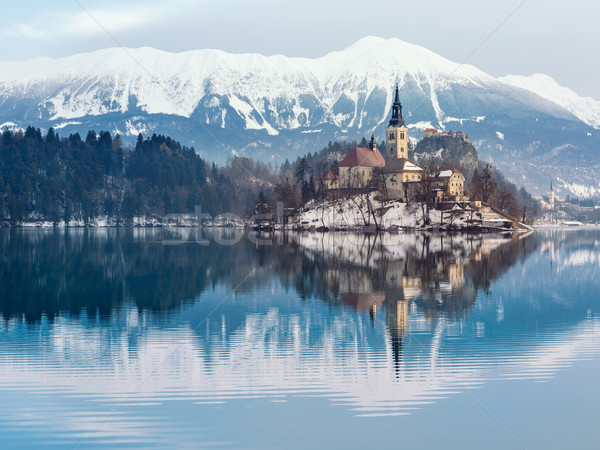 Church of the Assumption on the island in lake Bled Stock photo © Fesus