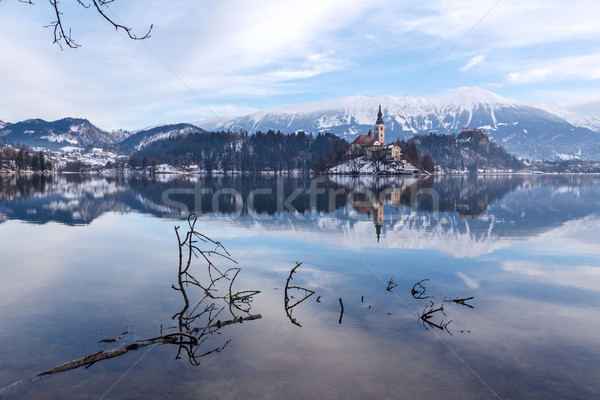 Сток-фото: удивительный · Восход · озеро · зима · Словения · Европа