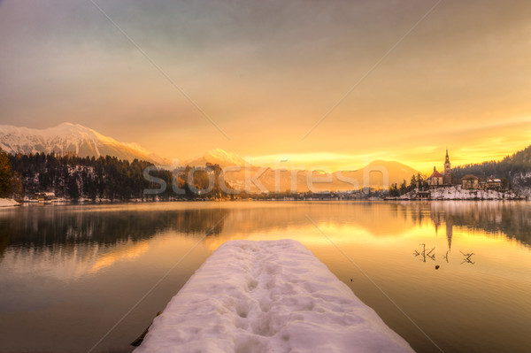 Asombroso amanecer lago invierno Eslovenia Europa Foto stock © Fesus