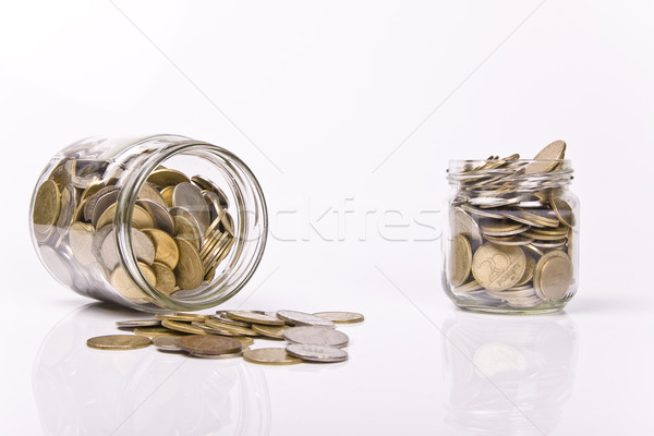 банку монетами бизнеса деньги металл бутылку Сток-фото © Fesus