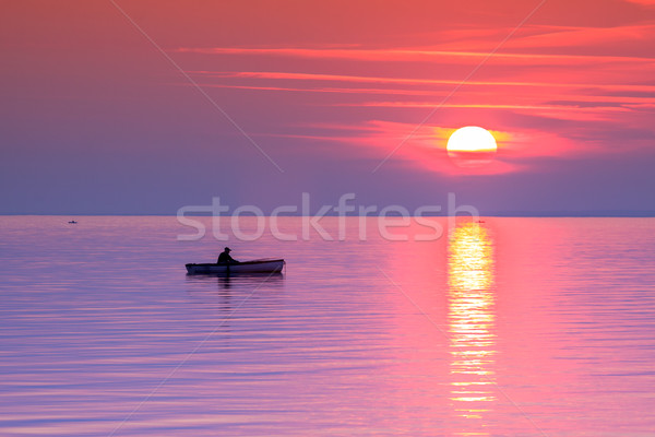 美麗 日落 湖 巴拉頓湖 顏色 商業照片 © Fesus