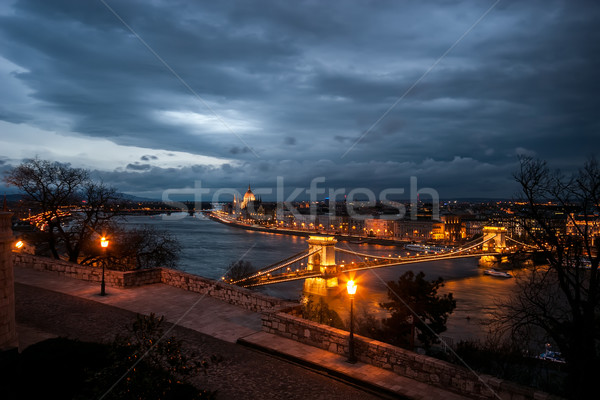 Panorama Budapeşte zincir köprü tuna nehir Stok fotoğraf © Fesus