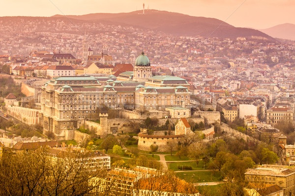 Budapest kastély naplemente Magyarország narancs kék Stock fotó © Fesus