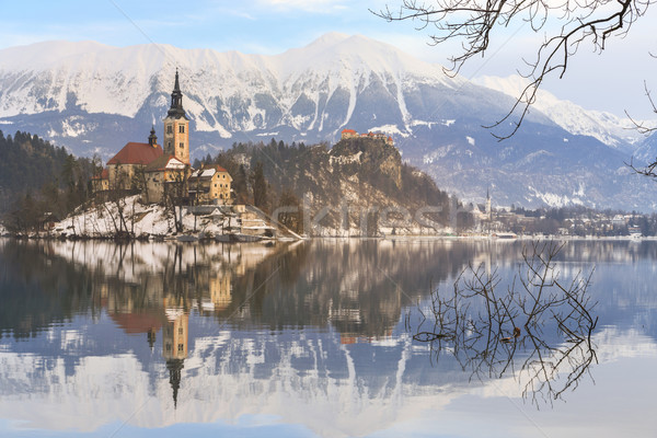 Church of the Assumption on the island in lake Bled Stock photo © Fesus
