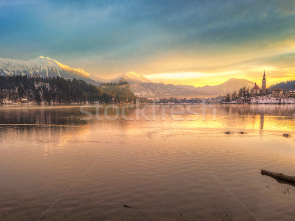 Asombroso amanecer lago invierno Eslovenia Europa Foto stock © Fesus