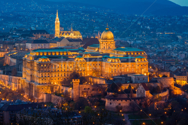 Budapest château coucher du soleil Hongrie orange bleu [[stock_photo]] © Fesus