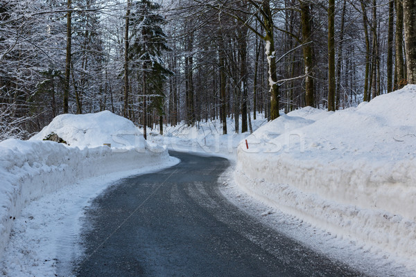 Invierno carretera alpes árbol madera puesta de sol Foto stock © Fesus