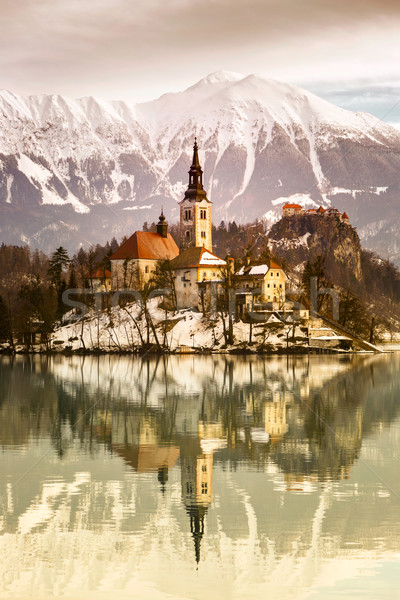 Lake Bled with St. Marys Church of the Assumption on the small i Stock photo © Fesus