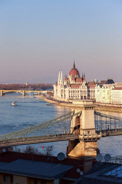 Híres lánc híd Budapest Magyarország városi Stock fotó © Fesus