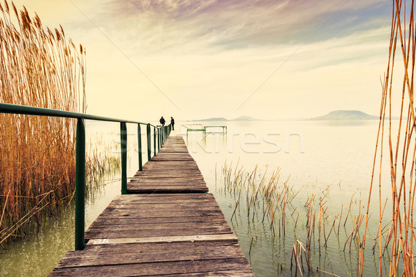 Legno pier lago Balaton cielo Foto d'archivio © Fesus