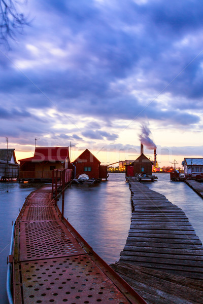 Sunset lake Bokod with pier Stock photo © Fesus