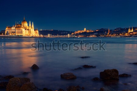 Hungarian landmarks,panorama of Budapest at night Stock photo © Fesus