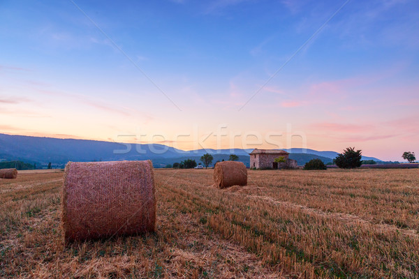 [[stock_photo]]: Coucher · du · soleil · ferme · domaine · foin · ciel · paysage