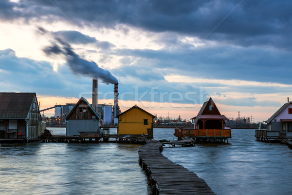 Pôr do sol lago pier pescaria Foto stock © Fesus