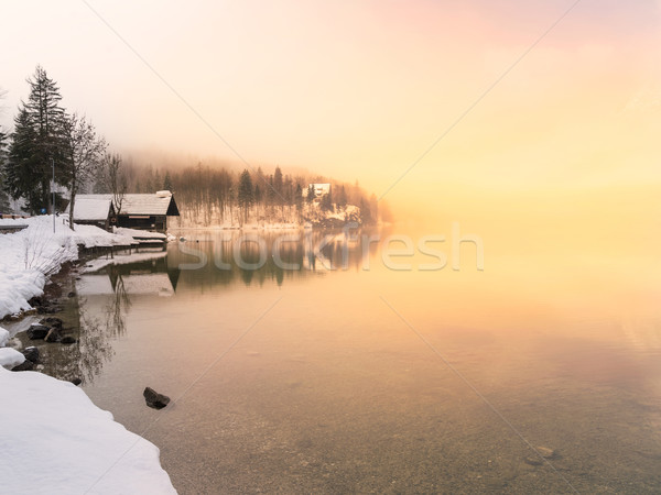 Invierno tiempo lago cielo puesta de sol naturaleza Foto stock © Fesus