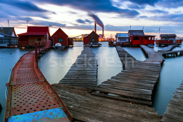 Tramonto lago pier pesca legno Foto d'archivio © Fesus