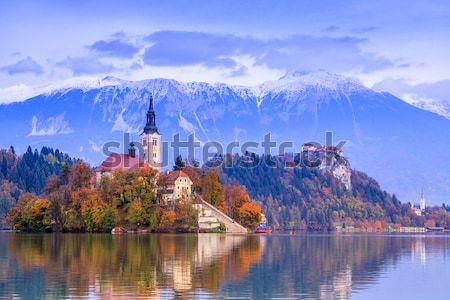商業照片: 湖 · 斯洛文尼亞 · 歐洲 · 島 · 城堡 · 山