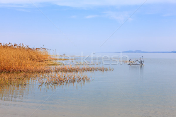 Foto stock: Pier · lago · Balaton · céu