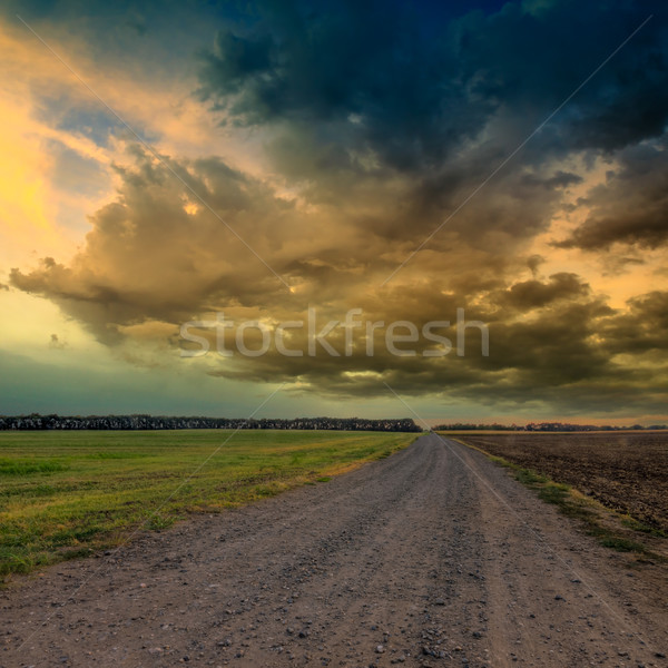 Road in meadows and and dramatic sky Stock photo © Fesus