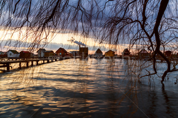 Sunset lake Bokod with pier Stock photo © Fesus