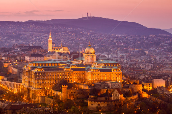 Budapest château coucher du soleil Hongrie orange bleu [[stock_photo]] © Fesus