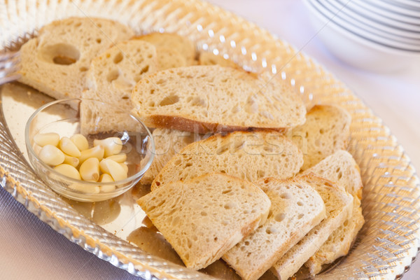 Tray of Fresh Made Sourdough Bread with Garlic Cloves Stock photo © feverpitch