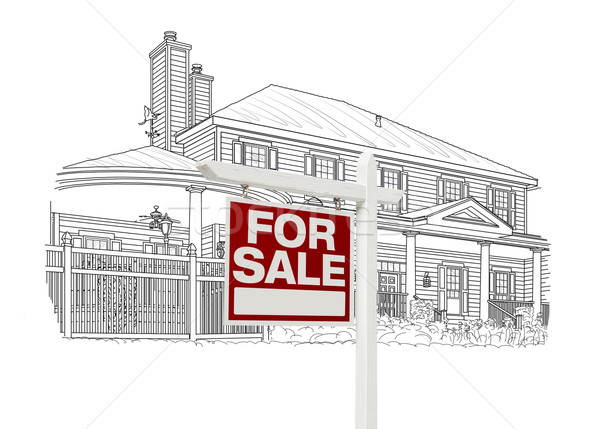 Brauch Haus Verkauf Immobilien Zeichen Zeichnung Stock foto © feverpitch