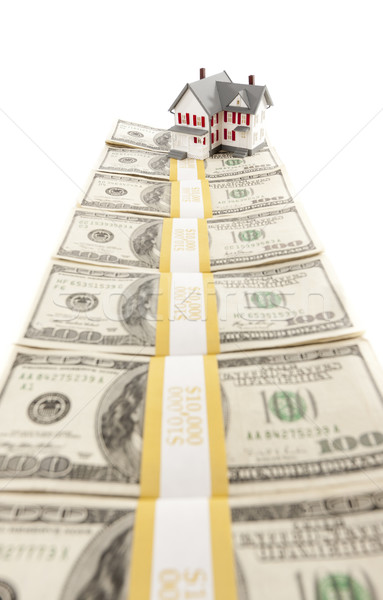 Small House on Row of Hundred Dollar Bill Stacks Stock photo © feverpitch