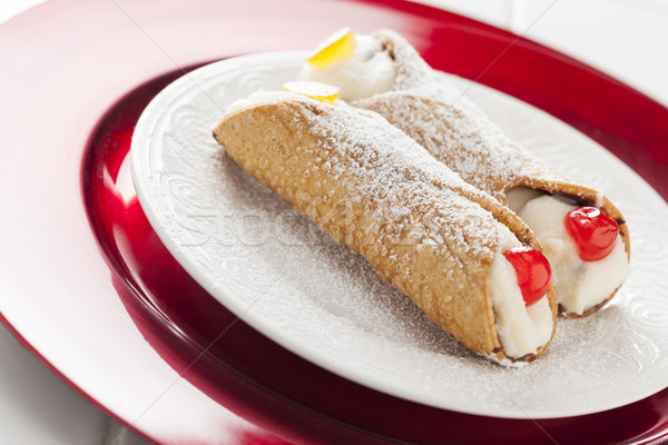 Two Tasty Cannoli on Plate Stock photo © feverpitch