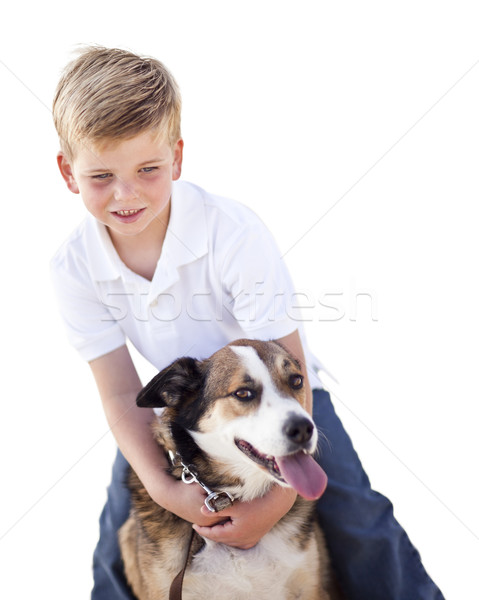 Handsome Young Boy Playing with His Dog Isolated Stock photo © feverpitch