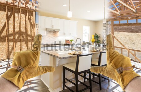 Transition of Beautiful New Home Kitchen From Framing To Complet Stock photo © feverpitch