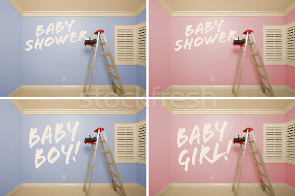 Maternidad rosa azul vacío habitaciones escalera Foto stock © feverpitch