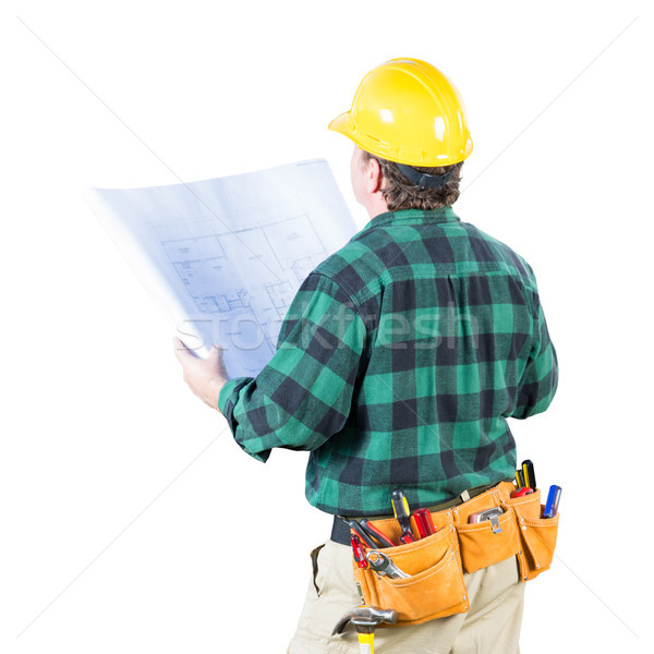 Male Contractor with Hard Hat and Tool Belt Looking Away Isolate Stock photo © feverpitch