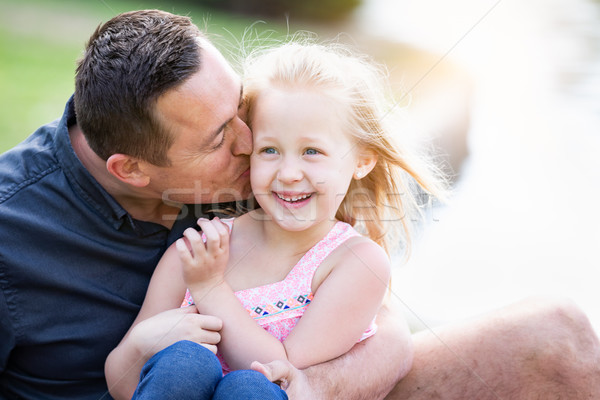 Foto stock: Jovem · caucasiano · pai · filha · parque