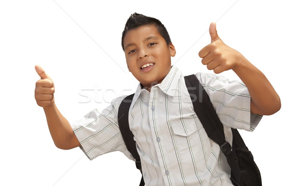 Happy Young Hispanic School Boy with Thumbs Up on White Stock photo © feverpitch