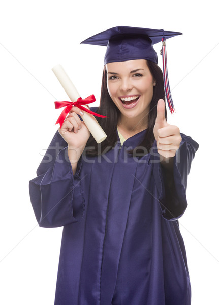 Stockfoto: Halfbloed · afgestudeerde · cap · toga · diploma