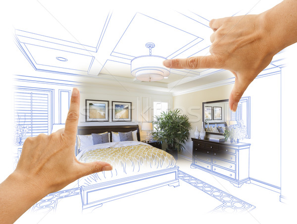 Hands Framing Custom Bedroom Drawing Photograph Combination Stock photo © feverpitch