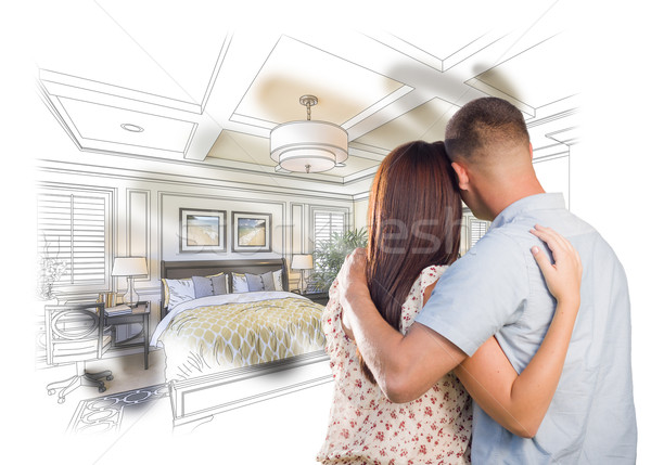 Military Couple Looking Over Custom Bedroom Design Drawing Photo Stock photo © feverpitch