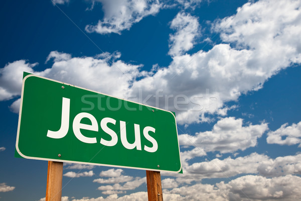 Zdjęcia stock: Jezusa · zielone · znak · drogowy · skopiować · pokój · dramatyczny