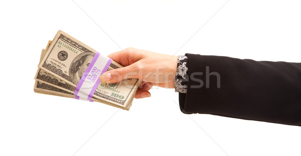 [[stock_photo]]: Femme · dollars · isolé · blanche · argent · Homme