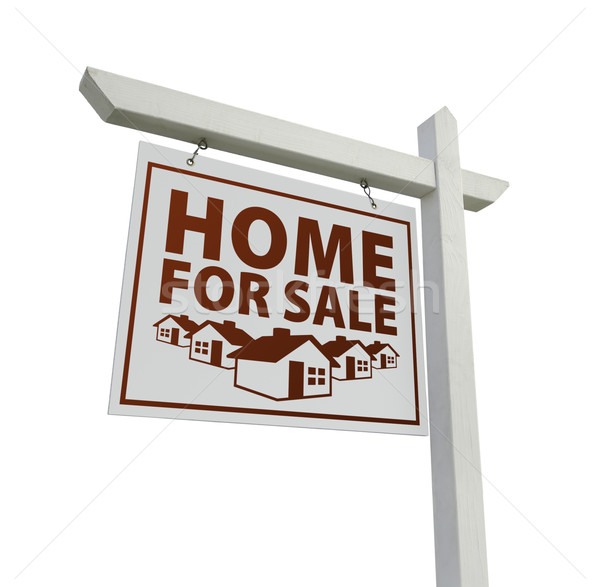 Stock photo: White Home for Sale Real Estate Sign Isolated