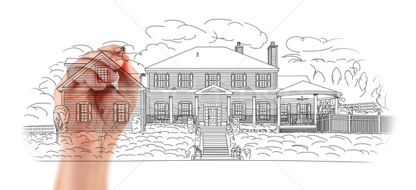 Stock photo: Hand of Architect Drawing Detail of Custom House Design.