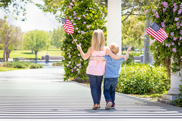 Young Sister and Brother Waving American Flags At The Park Stock photo © feverpitch