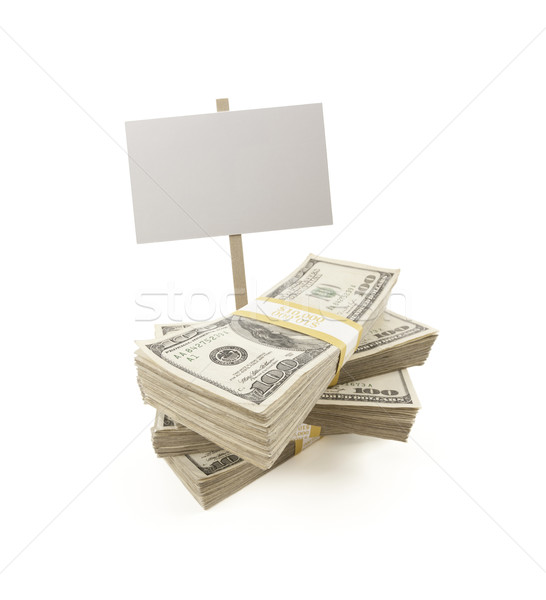 Stacks of One Hundred Dollar Bills with Blank Sign Stock photo © feverpitch