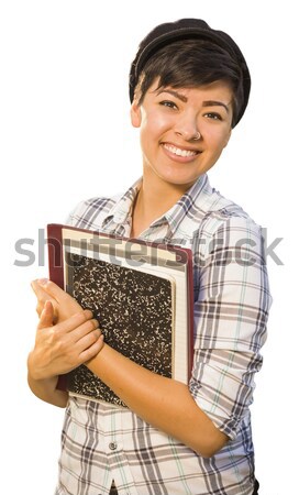 Portrait of Mixed Race Female Student Holding Books Isolated Stock photo © feverpitch