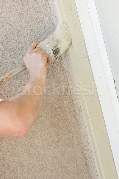 Professional Painter Cutting In With Brush to Paint Garage Door  Stock photo © feverpitch